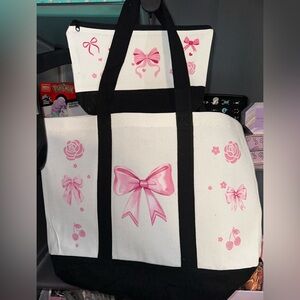 Pink Bow Canvas Tote Bag custom made